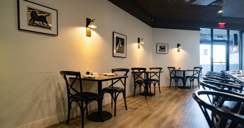 Restaurant's interior, tables and seats