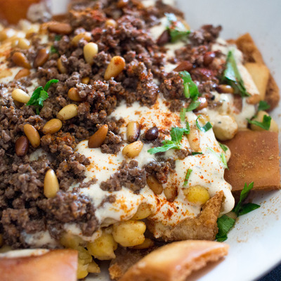 Detail of food served in white plate