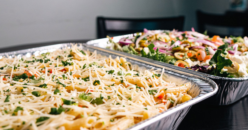 Catering serving, Pasta and Greek salad