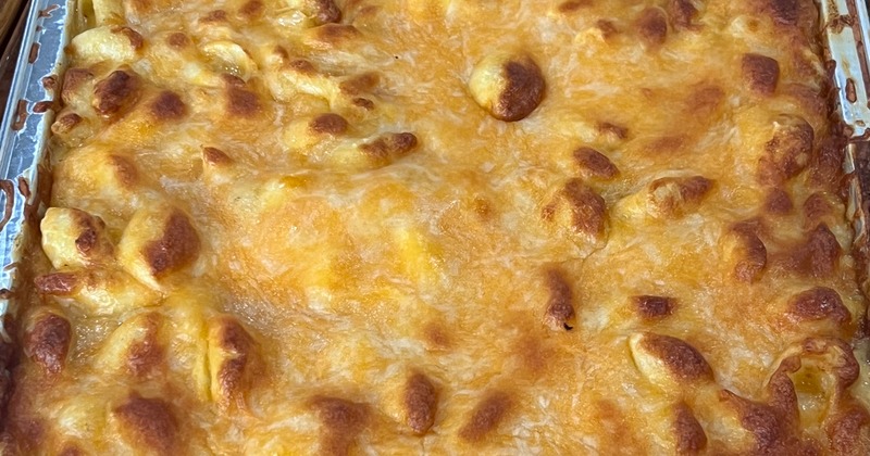 Mac and cheese in a catering tray