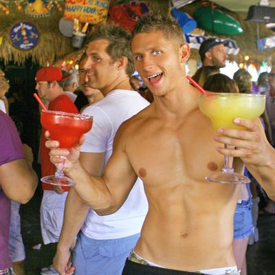 Shirtless male with 2 Mega Margaritas