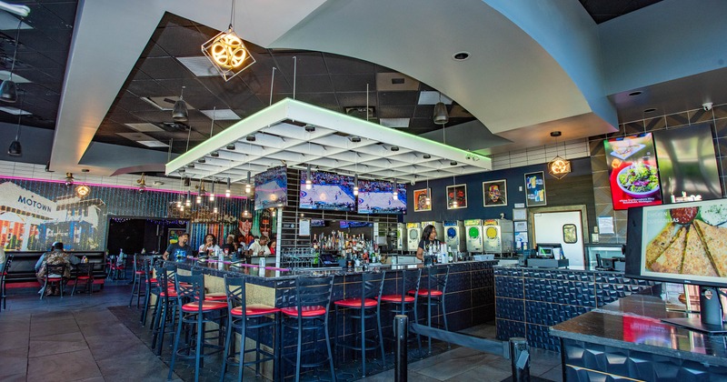 Interior, bar area, bar and bar stools