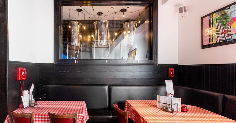 Interior, banquette seating, tables and chairs