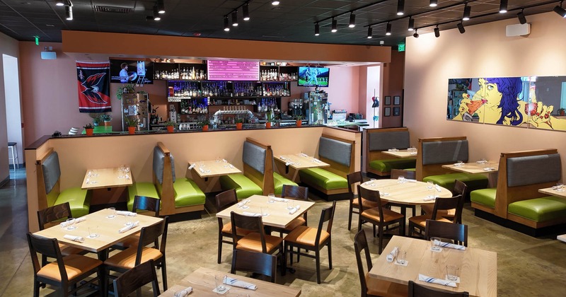 Dining area, tables ready for guests