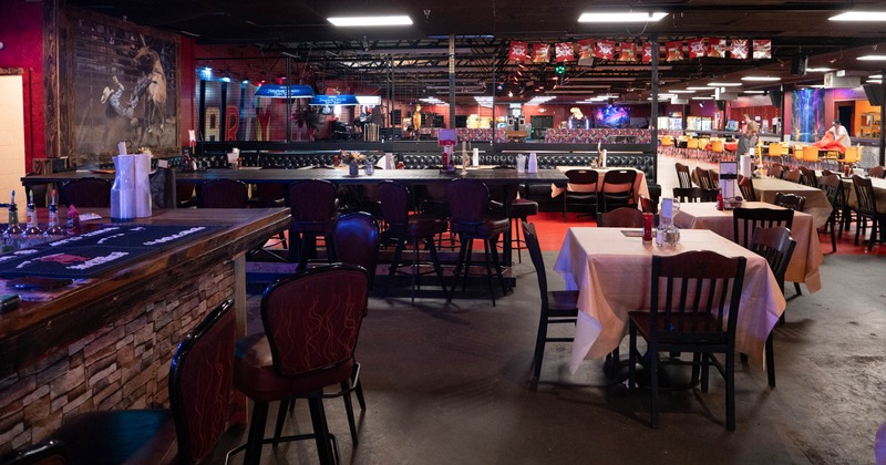 Interior, bar and dining area, chairs and tables