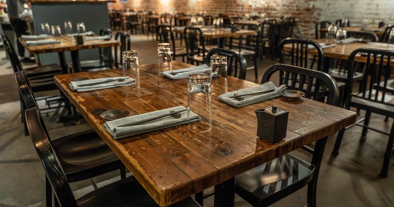 Inside, table ready for guests, top view