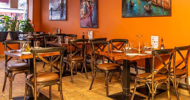 Interior, tables and chairs ready for guests