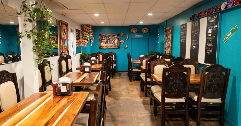 Interior, tables and chairs lined up