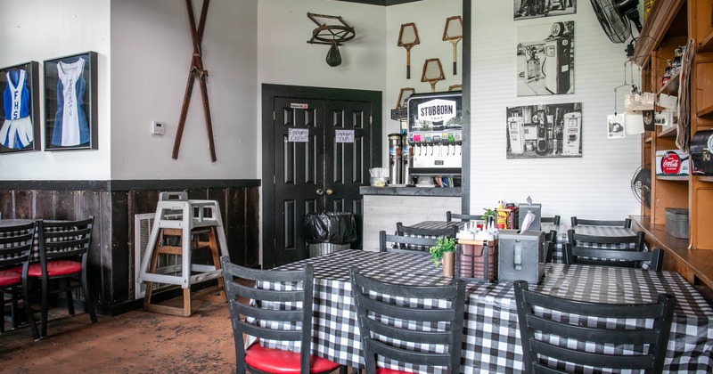 Interior dining area with decorations on the walls