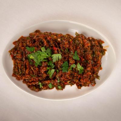 Minced tomatoes, peppers, and herbs.