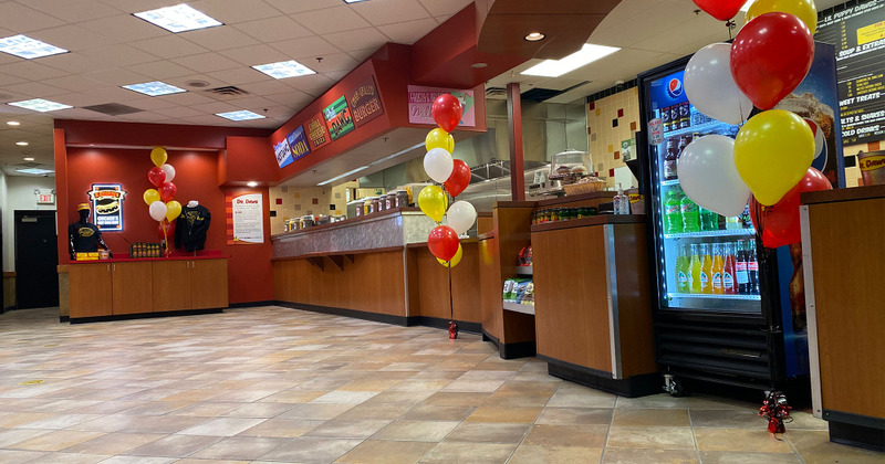 Indoor, counter area with balloons