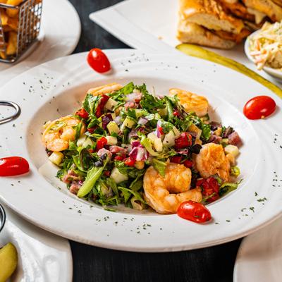Chopped salad with shrimp.