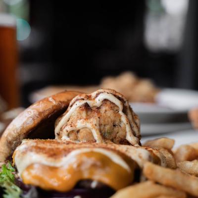 Chesapeake burger plate, close up.