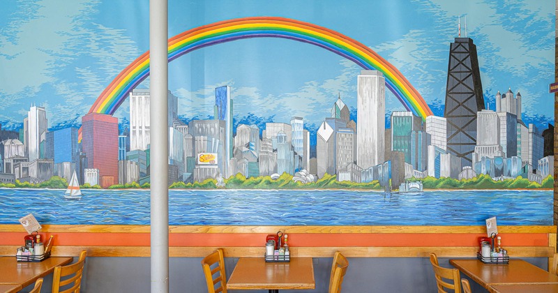 Interior, seating place near painted wall