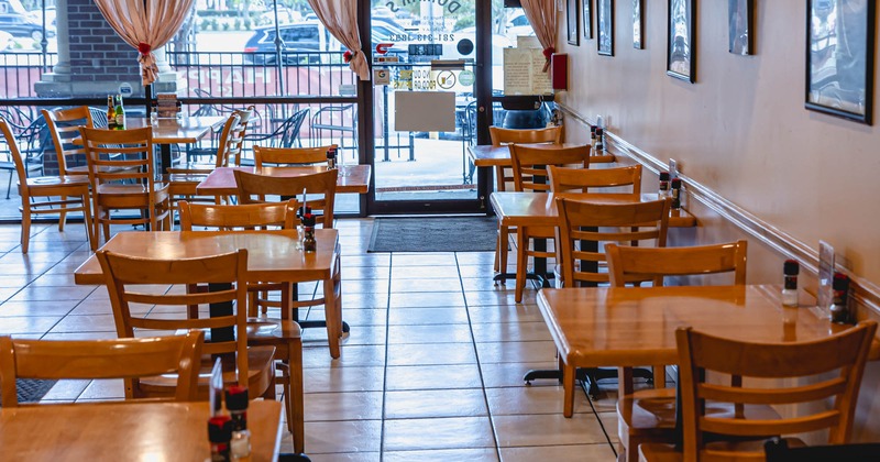 Interior, tables and seating ready to receive guests