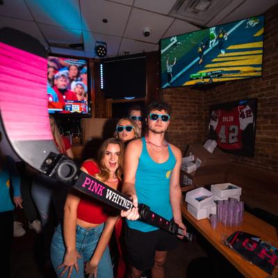 People posing for a photo.