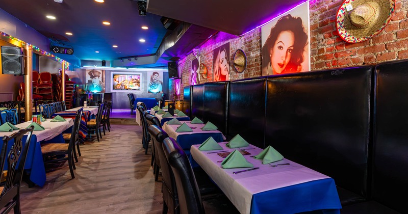 Interior, dining area with wall decorations
