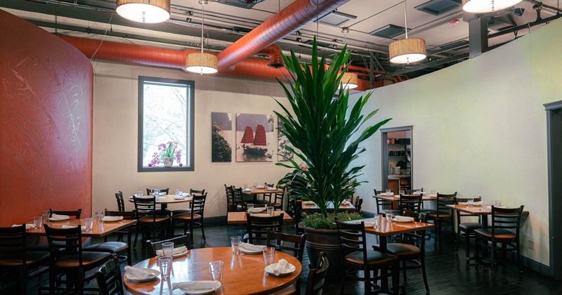 Interior, chairs and tables ready for guest