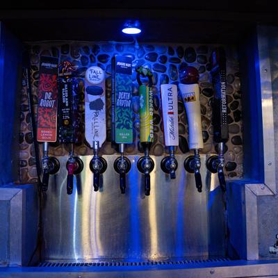 Assorted beer taps.