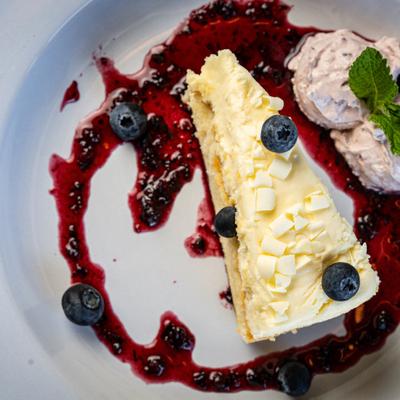 White Chocolate Limoncello Cake with blueberries.