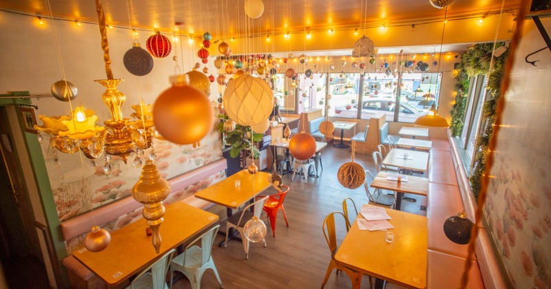 Interior, chairs, tables and bench seats