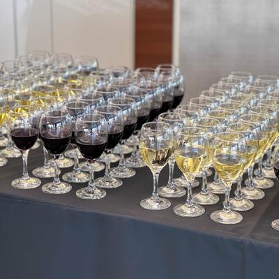 Glasses of red and white wine.