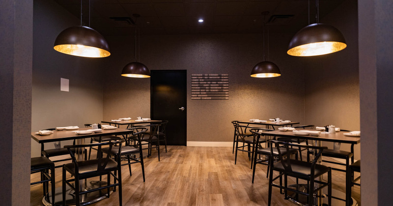 Interior, tables and seats for guests