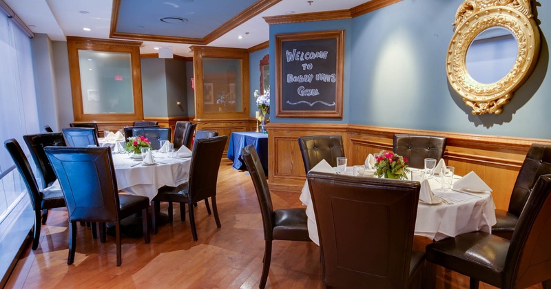 Dining room with set and decorated tables