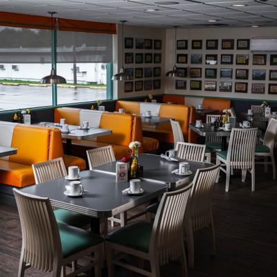 The inside of the dining hall.