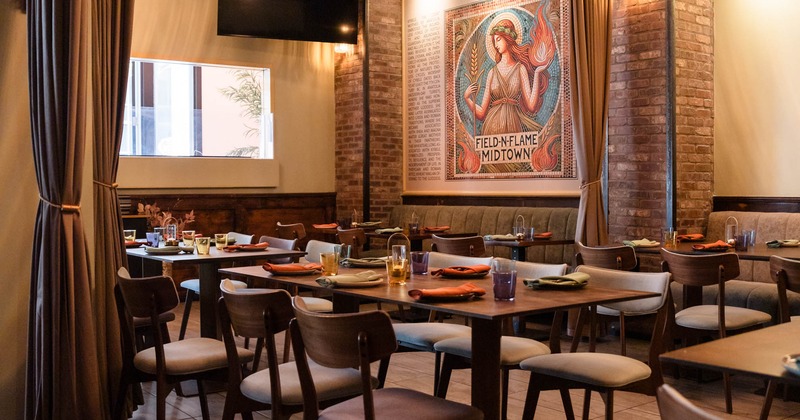 Interior, tables and chairs all line up
