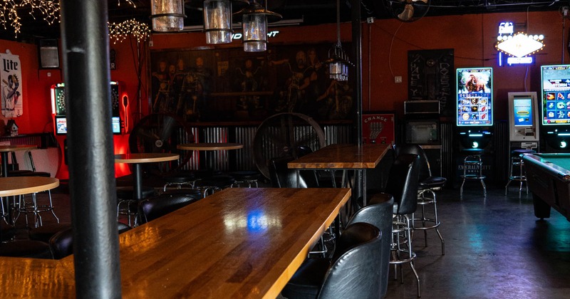 Interior, high seating tables with bar stools