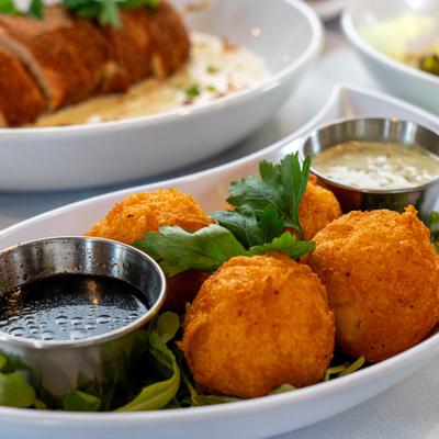 Fried potato balls, closeup.
