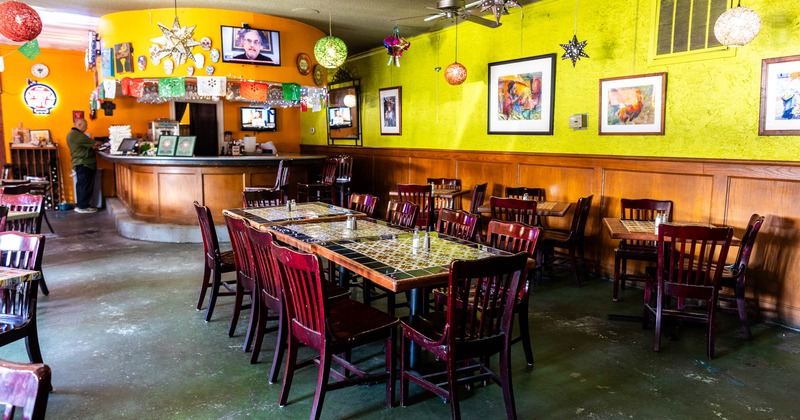 Interior, tables and chairs lined up