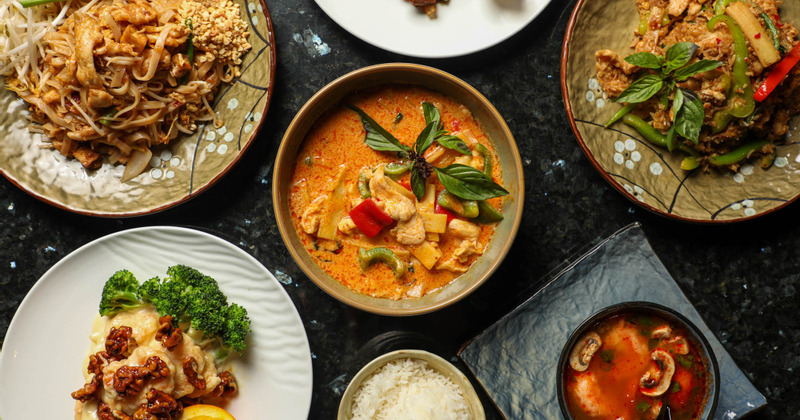 An assortment of dishes served on a table, top view