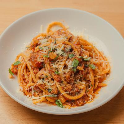 Bucatini Amatriciana pasta.