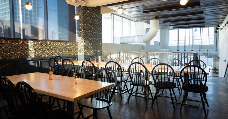 Interior, tables ready for guests
