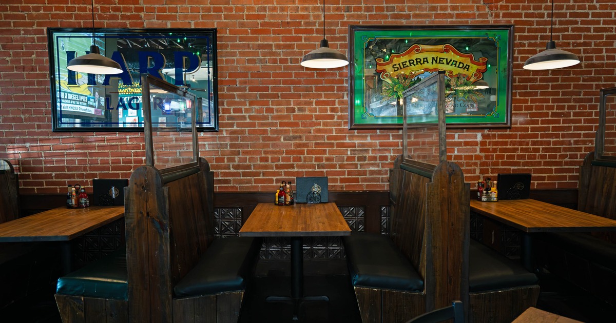 Wooden booth tables and seats