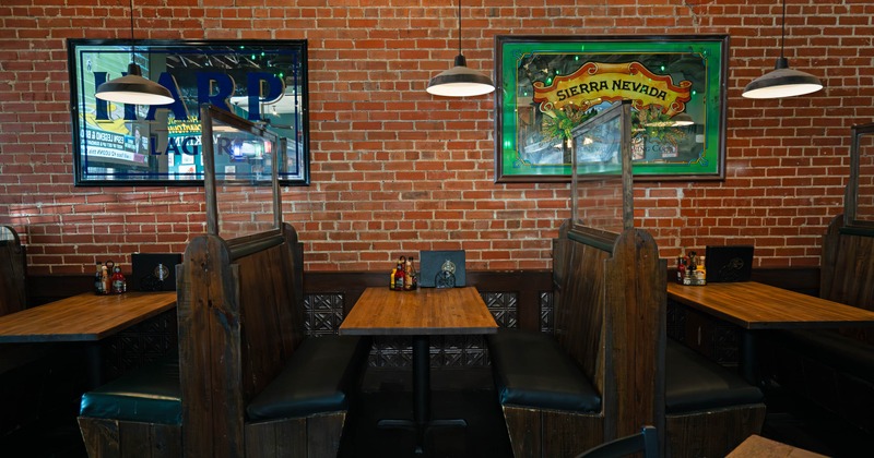 Wooden booth tables and seats