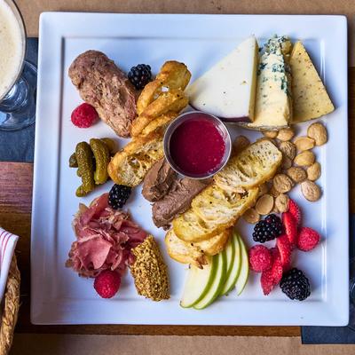 House-cured meats, pickles, imported cheeses, and preserves.