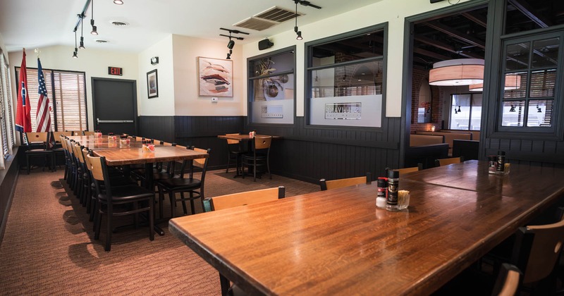 Interior, seating area with tables and chairs