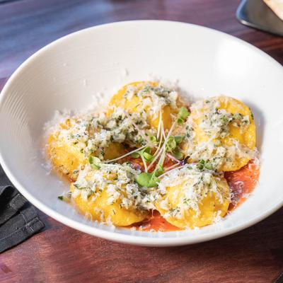 Deep fried ravioli, served