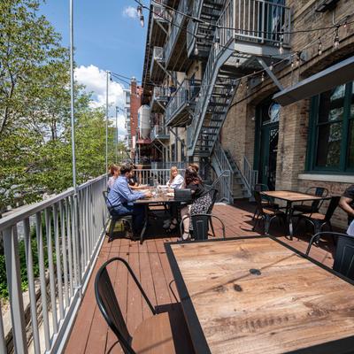 Exterior, terrace, table and seats with guests