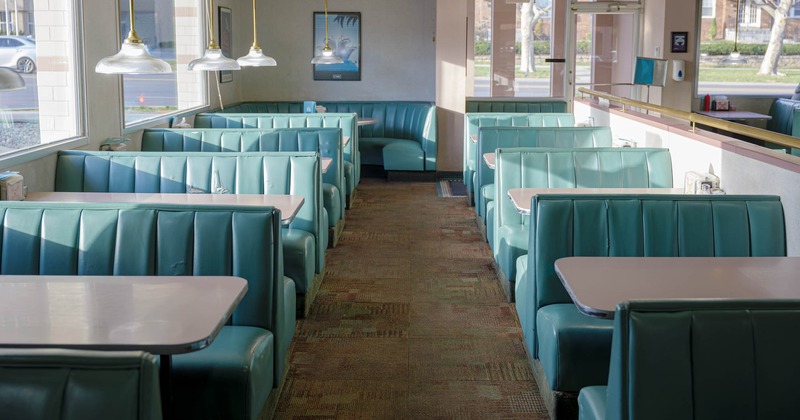 Interior, booth area, front view