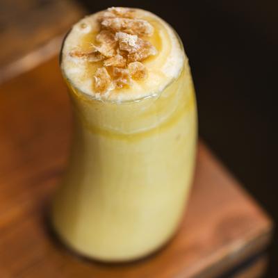 Ginger Explosion drink garnished with dry ginger candy.