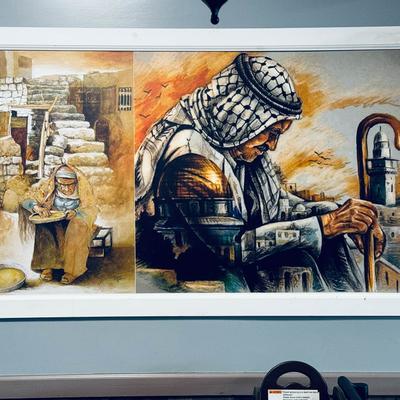 Painting artwork depicting traditional scenes on a wall inside.