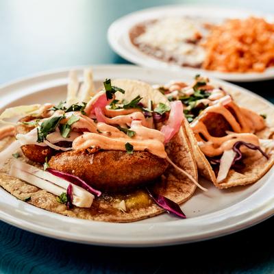 Tacos with meat and salad