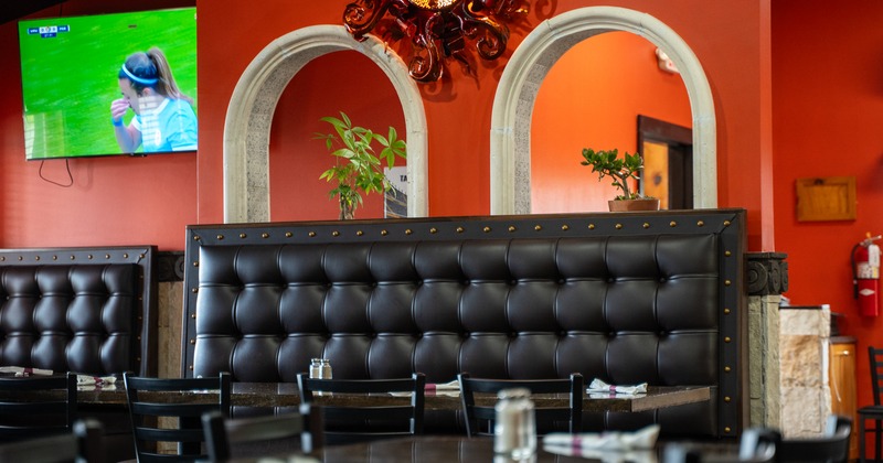 Interior, booths, table