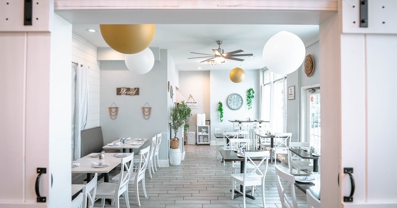 Interior, bright and spacious dining area