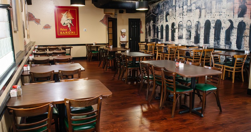 Dining area, tables ready for guests