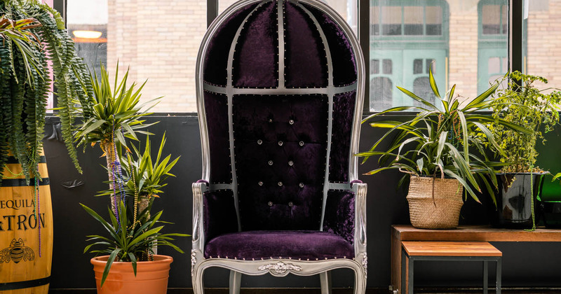 Chair, decorations plants on the side